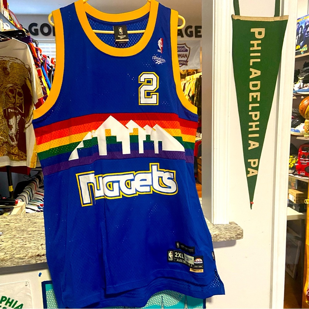 Vintage Reebok Mens XXL Blue Denver Nuggets Alex English  Basketball Jersey